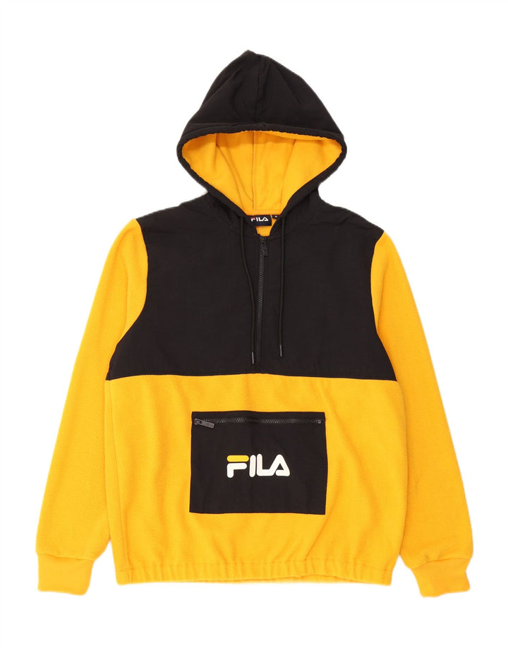 Fila Herren-Fleecepullover mit grafischer Kapuze, mittelgelbes Farbblock-Polyester
