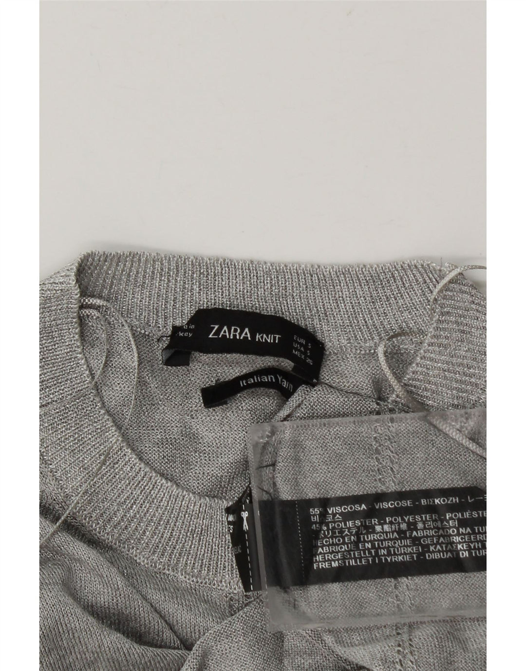 Zara Damen-Pullover mit Rundhalsausschnitt, Gr. 10, Größe S, graue Viskose