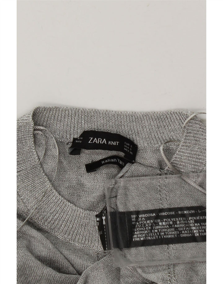Zara Damen-Pullover mit Rundhalsausschnitt, Gr. 10, Größe S, graue Viskose