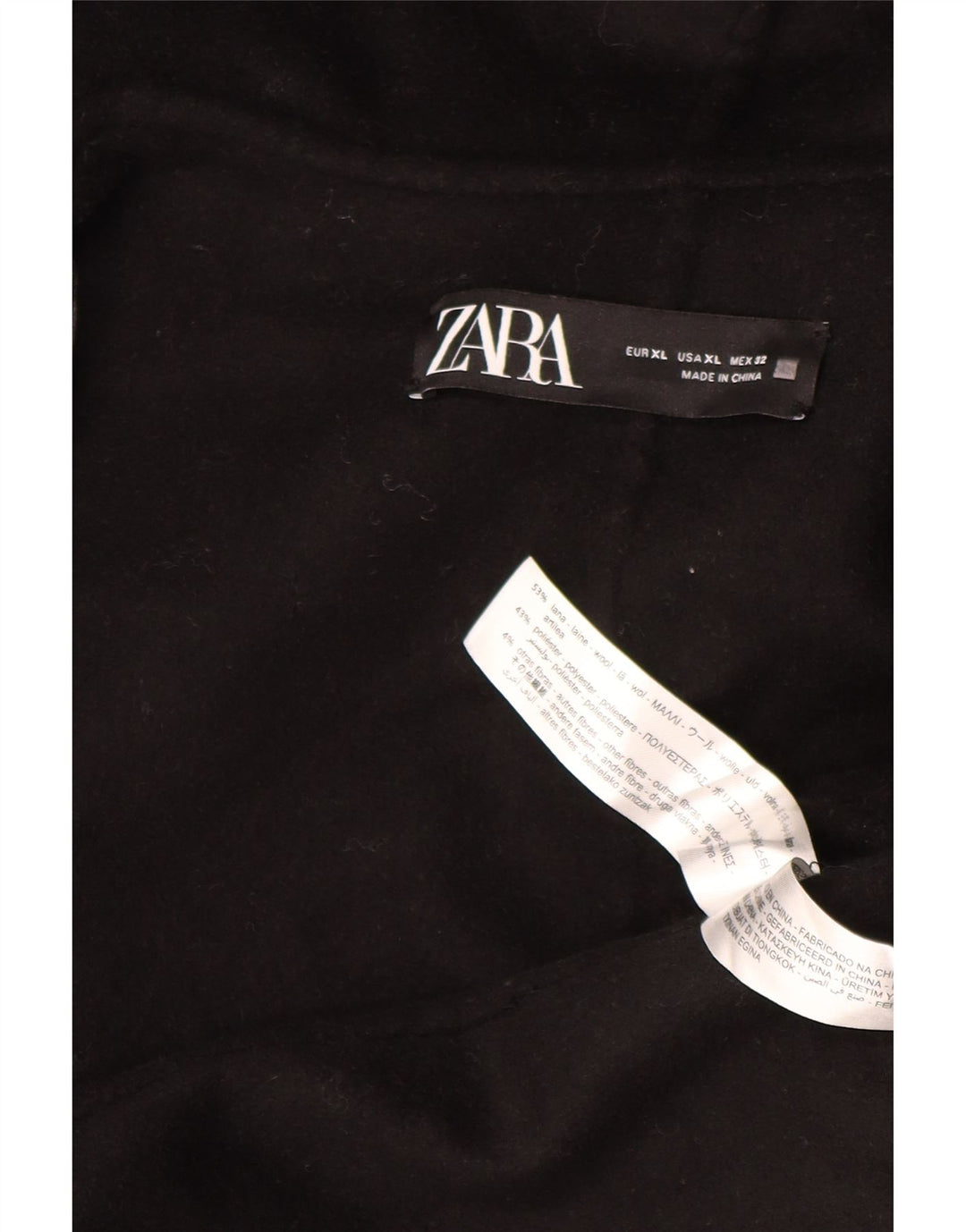 Zara Damen Übergroßer, offener Mantel mit Kapuze, UK 18, XL, schwarze Wolle
