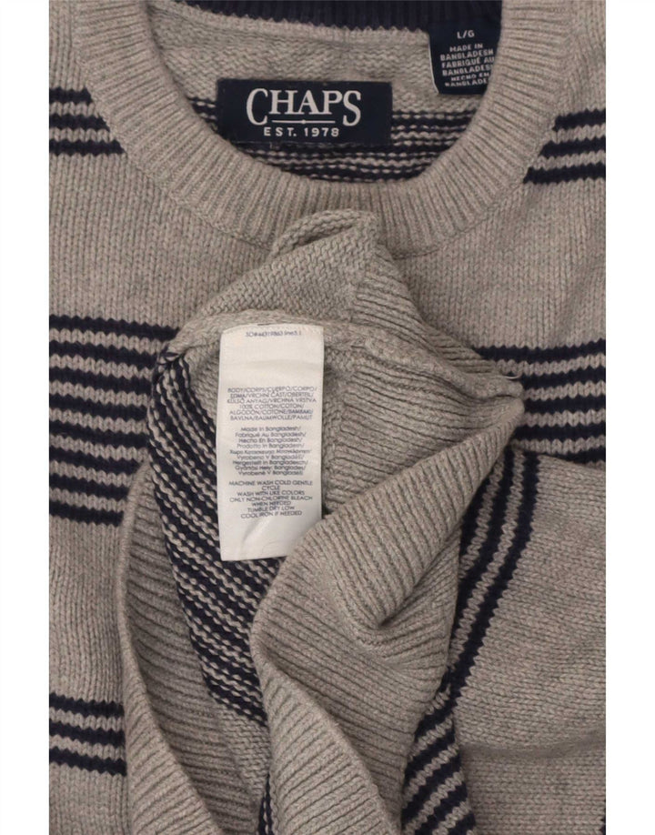 Chaps Herren-Pullover, reguläre Passform, Rundhalsausschnitt, groß, grau gestreift, Baumwolle