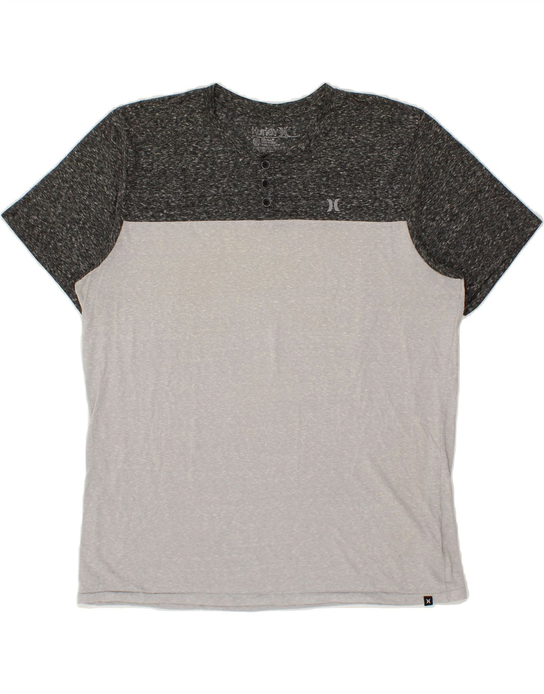 HURLEY Mens T-Shirt Top XL Grey Colourblock Polyester Vintage Hurley and Second-Hand Hurley from Messina Hembry 