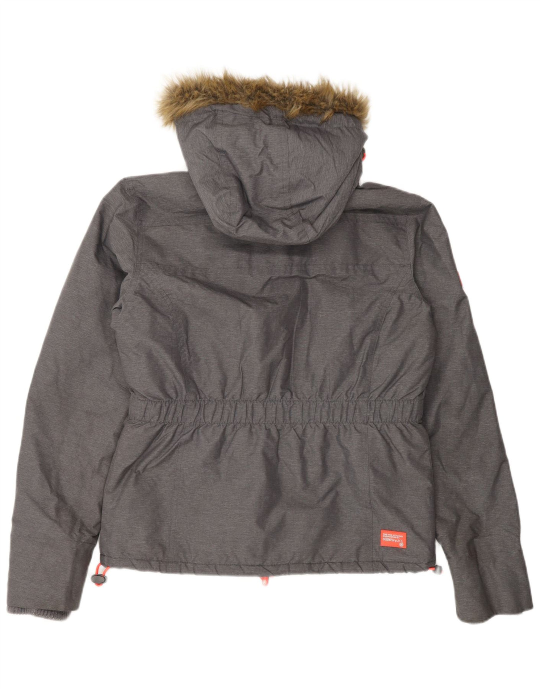 Superdry Damen-Windbreakerjacke mit Kapuze, UK 16, Größe L, graues Nylon