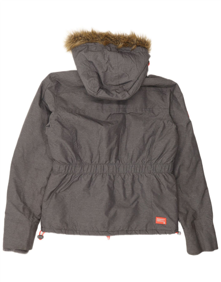 Superdry Damen-Windbreakerjacke mit Kapuze, UK 16, Größe L, graues Nylon