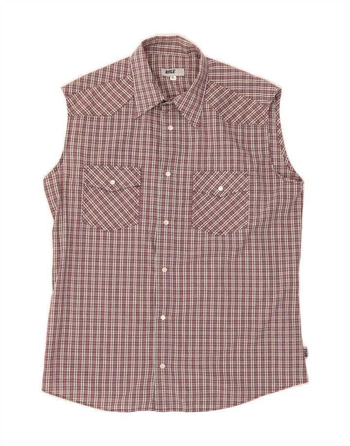 RIFLE Mens Sleeveless Shirt XL Burgundy Check Vintage Rifle and Second-Hand Rifle from Messina Hembry 