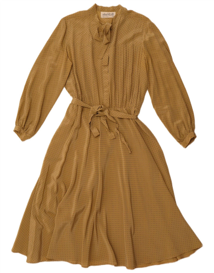 VINTAGE Langärmliges Maxikleid mit Vorderschnürung für Damen EU 44 XL Braun gefleckt