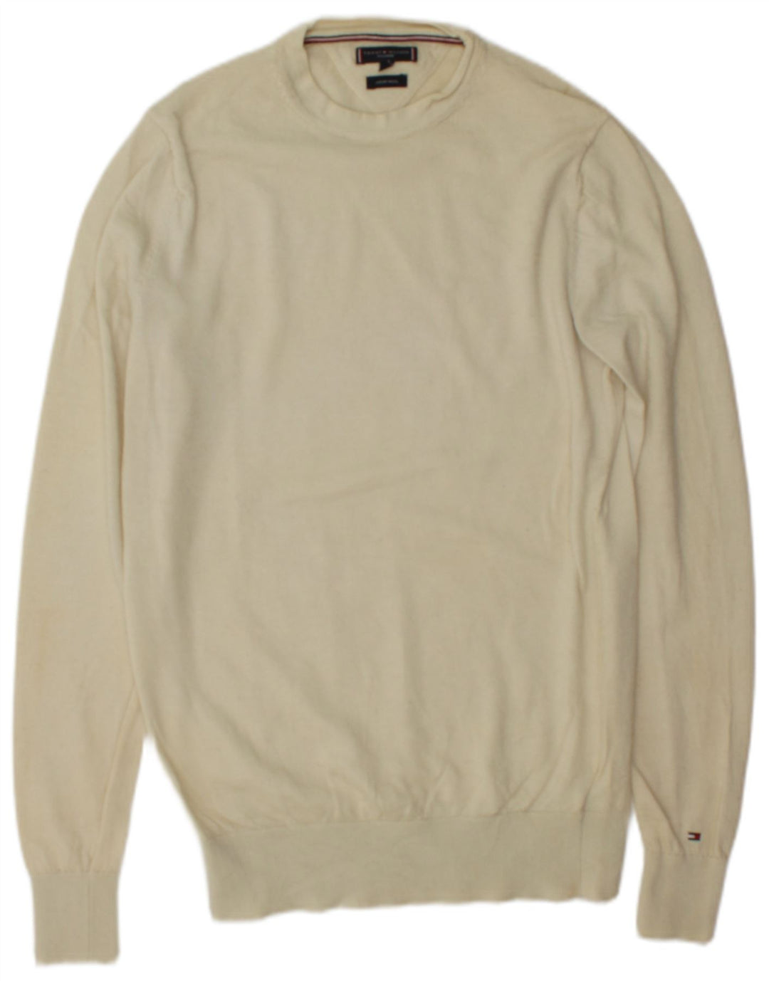 Tommy Hilfiger Maßgeschneiderter Herren-Pullover mit Rundhalsausschnitt, mittelgroß, cremefarbene Wolle