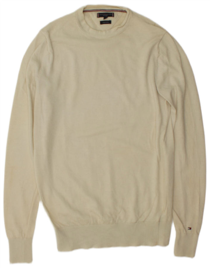 Tommy Hilfiger Maßgeschneiderter Herren-Pullover mit Rundhalsausschnitt, mittelgroß, cremefarbene Wolle