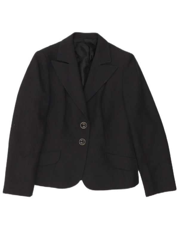 Vintage Damen 2-Knopf-Blazerjacke UK 12 Mittelschwarzes Polyester