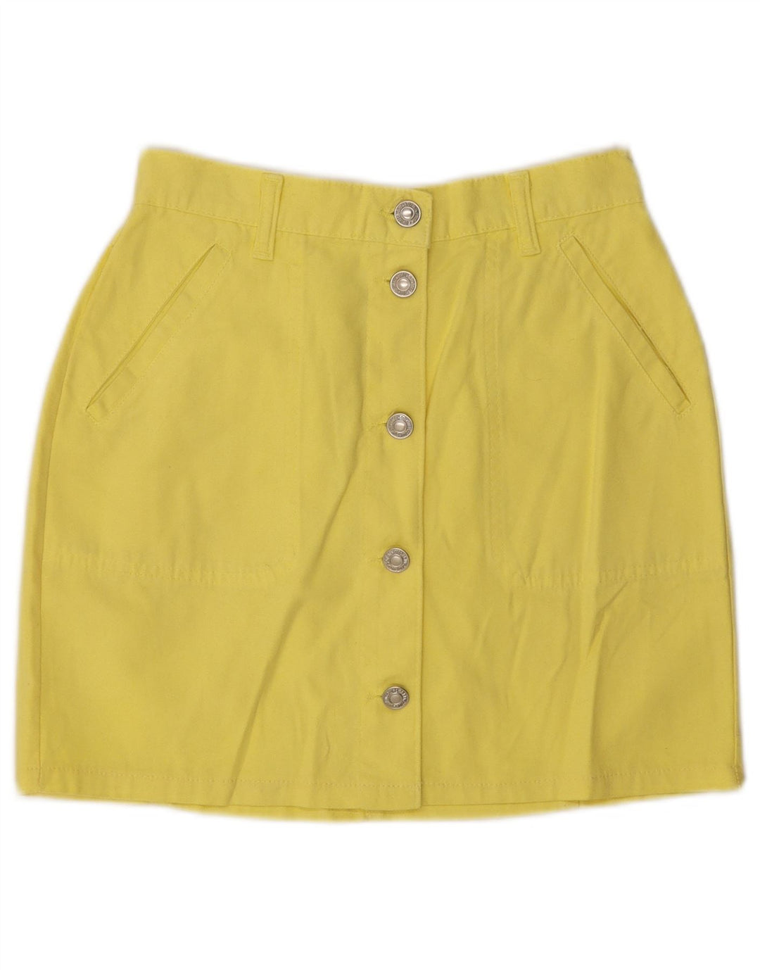 Benetton Damen Minirock IT 40 Small W26 Gelbe Baumwolle