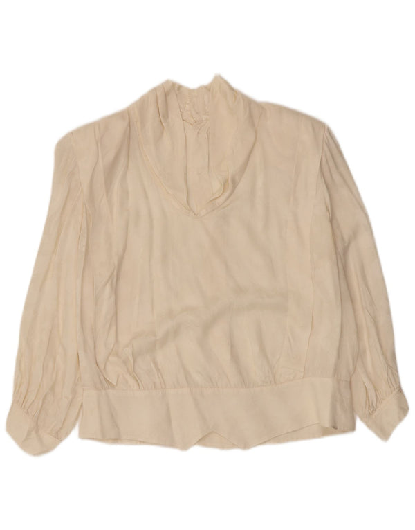 VINTAGE Damen 3/4-Ärmel-Hemdbluse UK 14 Large Off White Floral