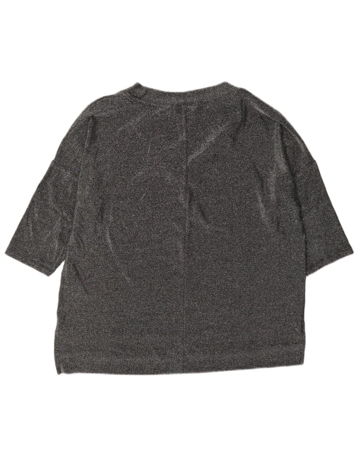 Marks & Spencer Damen-Oversize-Top mit 3/4-Ärmeln, UK-Größe 12, Mittelsilber meliert