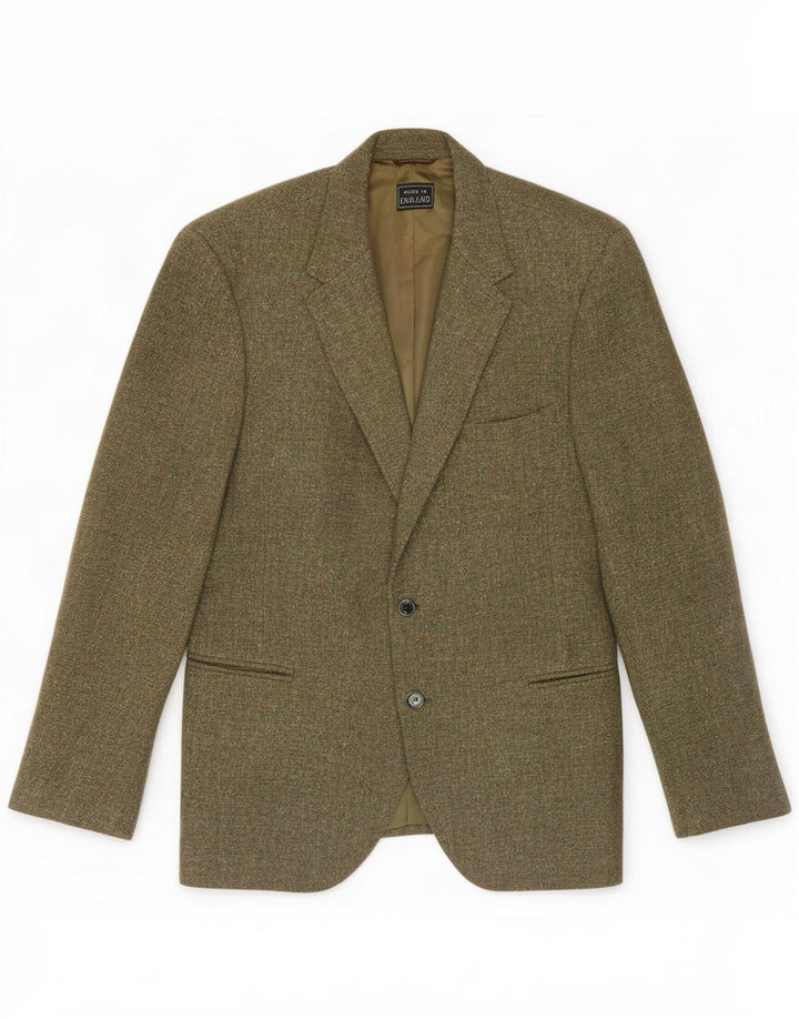 Harris Tweed Herren-Blazer mit 2 Knöpfen, UK 38, mittelgrün gesprenkelte Wolle