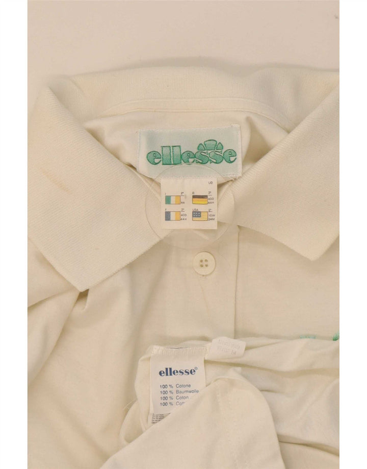 Ellesse Damen-Poloshirt IT 44 aus mittelweißer, geblümter Baumwolle
