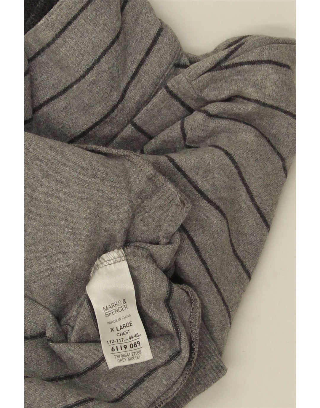 Marks & Spencer Herren-Pullover mit Knopfkragen, XL, grau gestreift, Baumwolle
