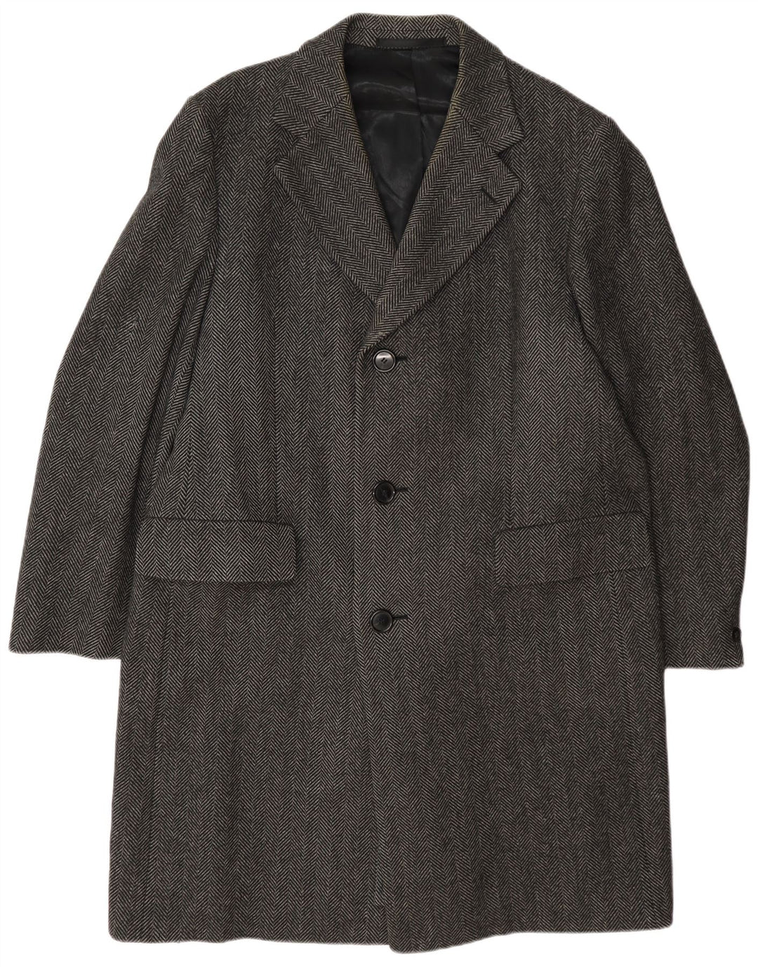 Crombie Herrenmantel UK 42 XL Graue Wolle mit Fischgrätenmuster