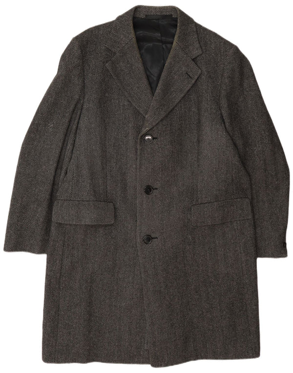 Crombie Herrenmantel UK 42 XL Graue Wolle mit Fischgrätenmuster