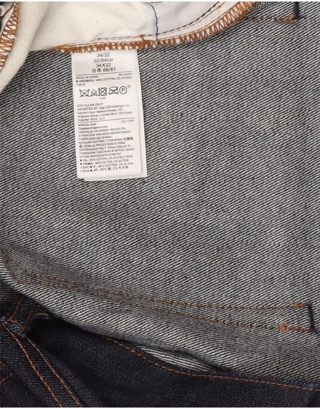Gap Herren Slim Jeans W34 L32 Marineblaue Baumwolle