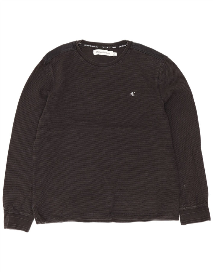 Calvin Klein Jeans Herren-Top, langärmelig, groß, schwarze Baumwolle