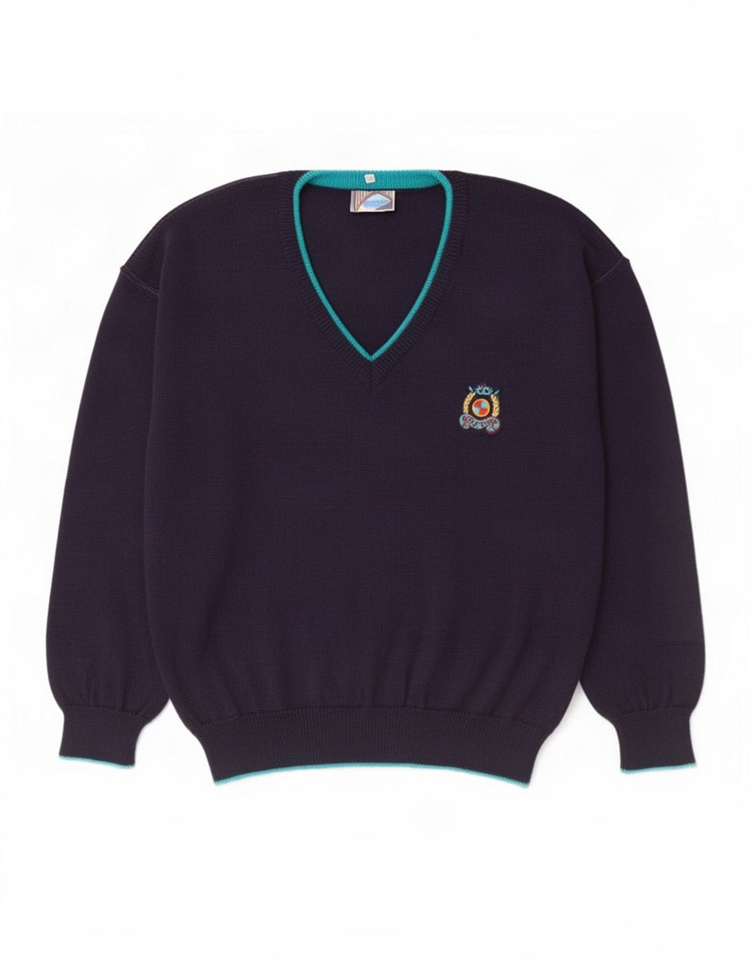 Vintage Herren Pullover mit V-Ausschnitt IT 50 Medium Marineblaue Wolle
