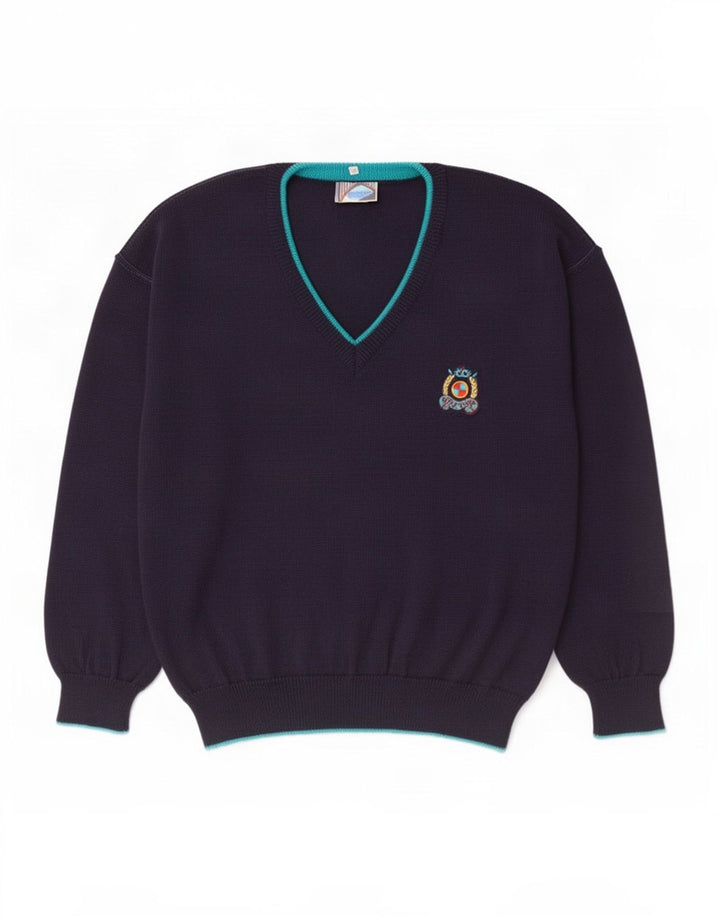 Vintage Herren Pullover mit V-Ausschnitt IT 50 Medium Marineblaue Wolle
