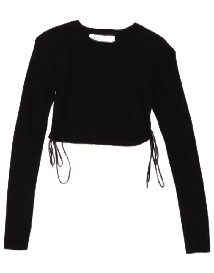 Zara Damen Crop Top Langarm UK 8 Small Schwarz