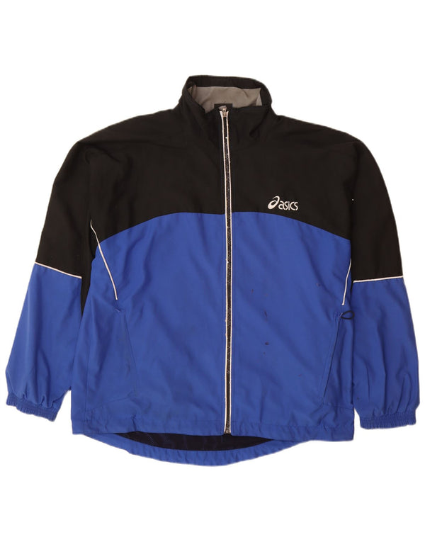 ASICS Herren-Trainingsanzug-Top-Jacke XL, blaues Colourblock-Polyester