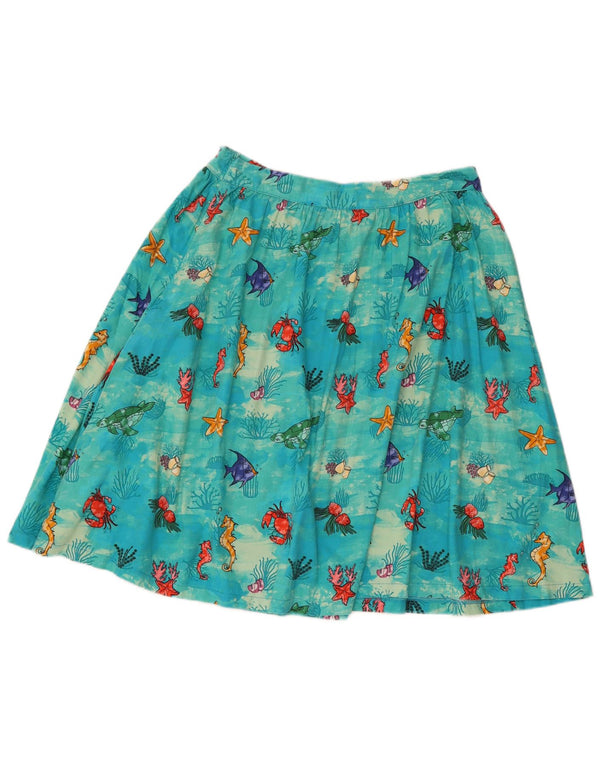 Lindy Bop Womens Abstract Pattern Flared Rock UK 12 Medium W30 Blaue Baumwolle