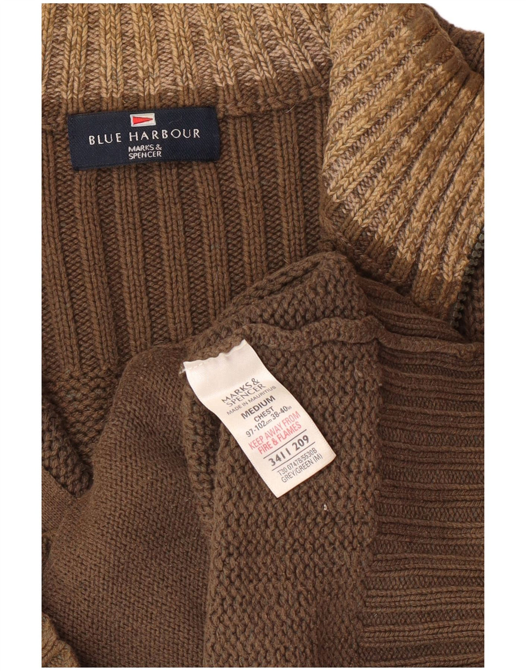 MARKS & SPENCER Herren-Cardigan-Pullover „Harbor“ in Blau aus mittlerer Khaki-Baumwolle