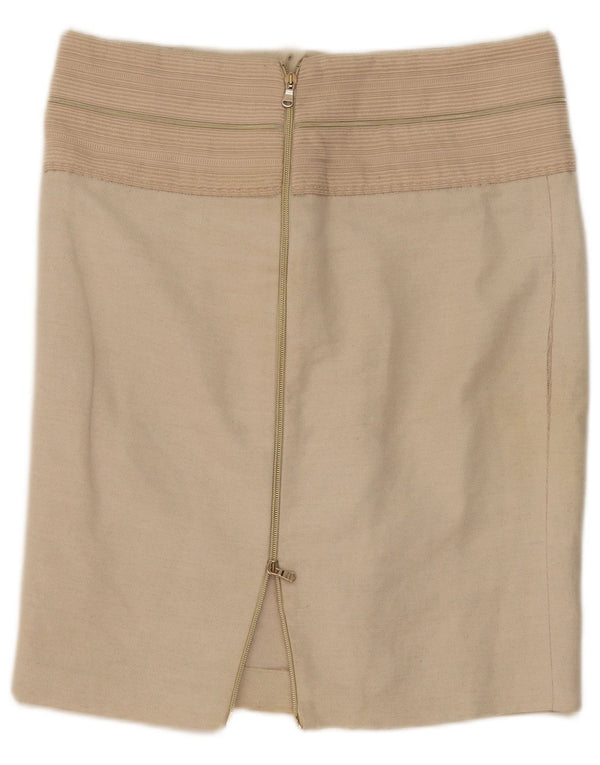 Vintage Damen Gerader Rock IT 46 Groß W34 Beige Leinen