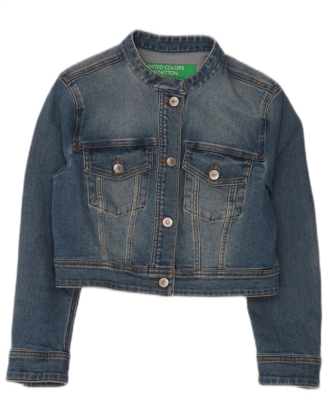 BENETTON Damen Crop Denim Jacke UK 10 Small Blaue Baumwolle