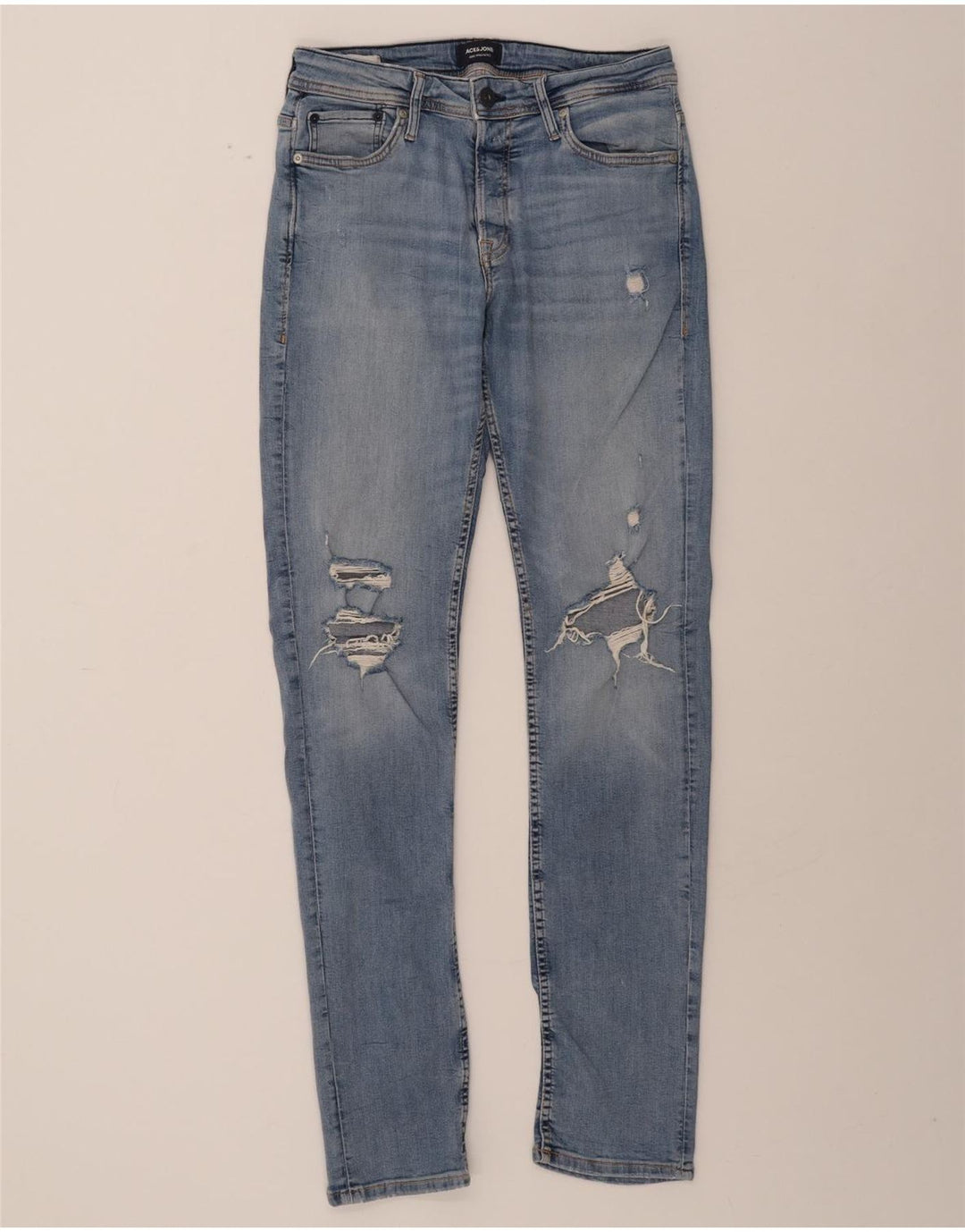 JACK & JONES Mens Distressed Slim Jeans W31 L34 Blue Cotton Vintage Jack & Jones and Second-Hand Jack & Jones from Messina Hembry 