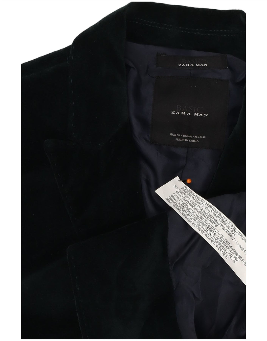 ZARA Herren-Blazer aus Samt mit 2 Knöpfen, EU 50, mittelgrüne Baumwolle