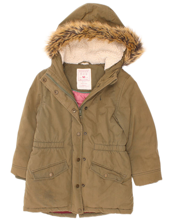 Fat Face Mädchen-Parka mit Kapuze, 6–7 Jahre, grüne Baumwolle