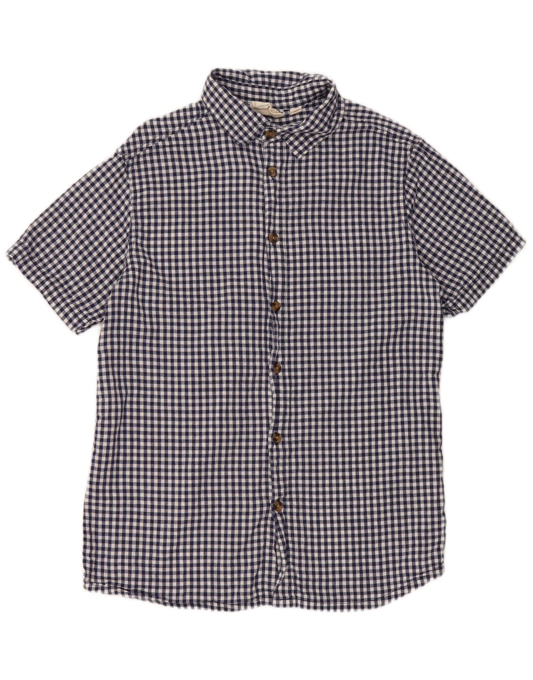 Mountain Warehouse Herren-Kurzarmhemd XS, blaue Gingham-Baumwolle