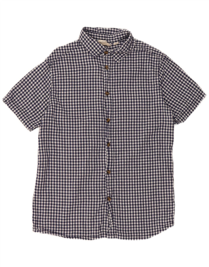 Mountain Warehouse Herren-Kurzarmhemd XS, blaue Gingham-Baumwolle