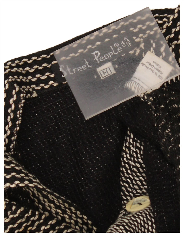 Vintage Damen Pinafore Kleid UK 12 Medium Schwarz Chevron Baumwolle