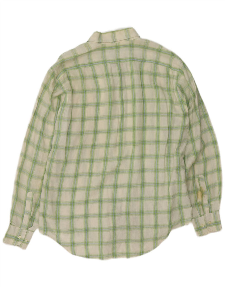 Massimo Dutti Herrenhemd Größe 44 XL grün kariertes Leinen