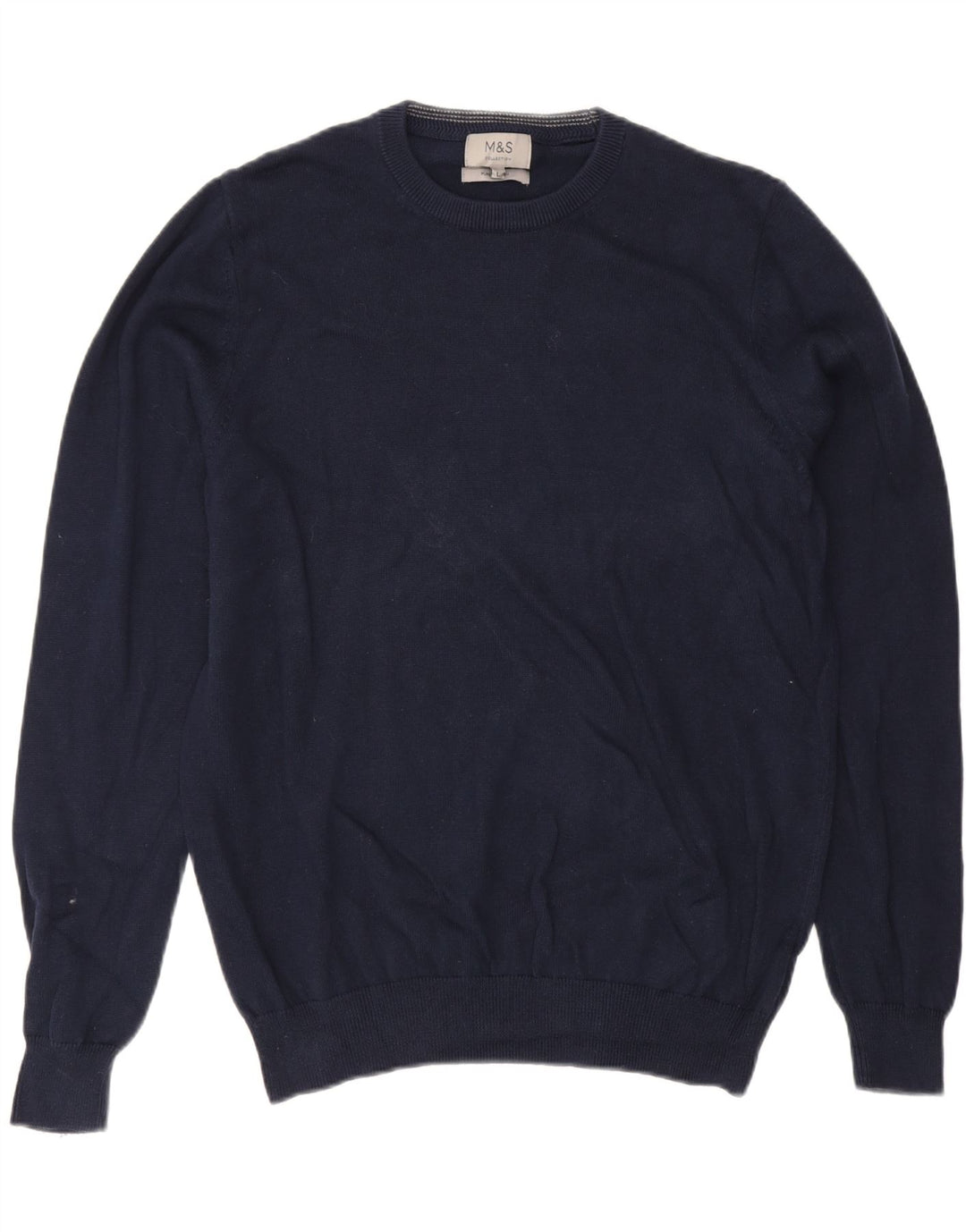 MARKS & SPENCER Herren-Pullover mit Rundhalsausschnitt, groß, marineblaue Baumwolle