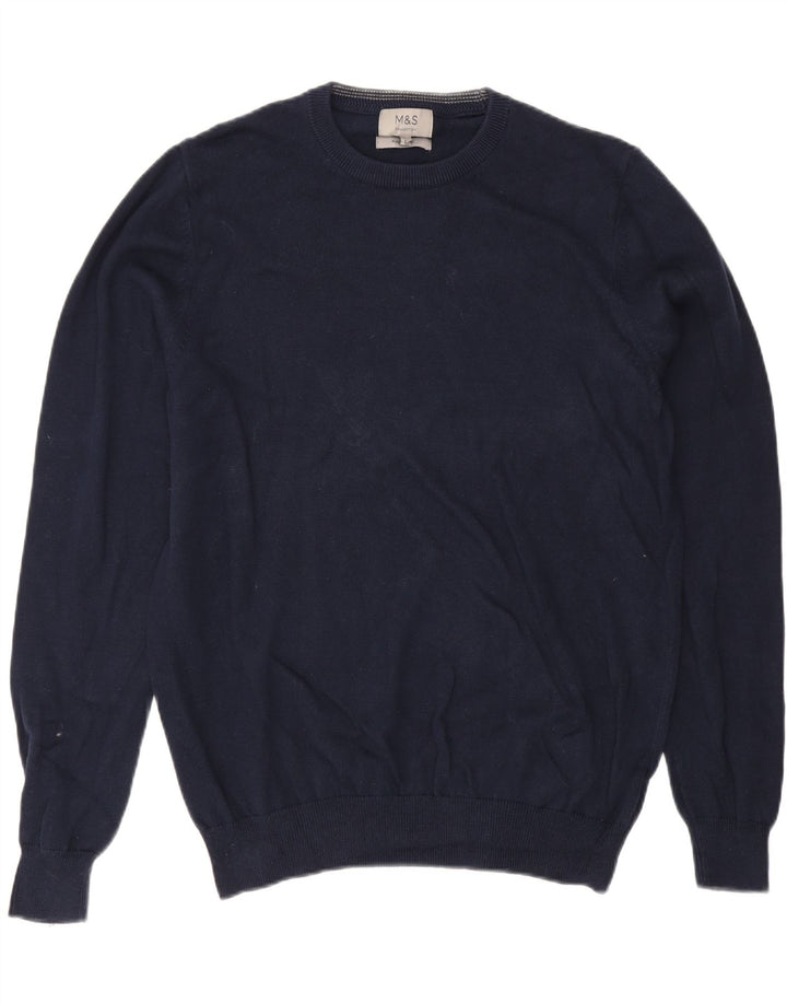 MARKS & SPENCER Herren-Pullover mit Rundhalsausschnitt, groß, marineblaue Baumwolle
