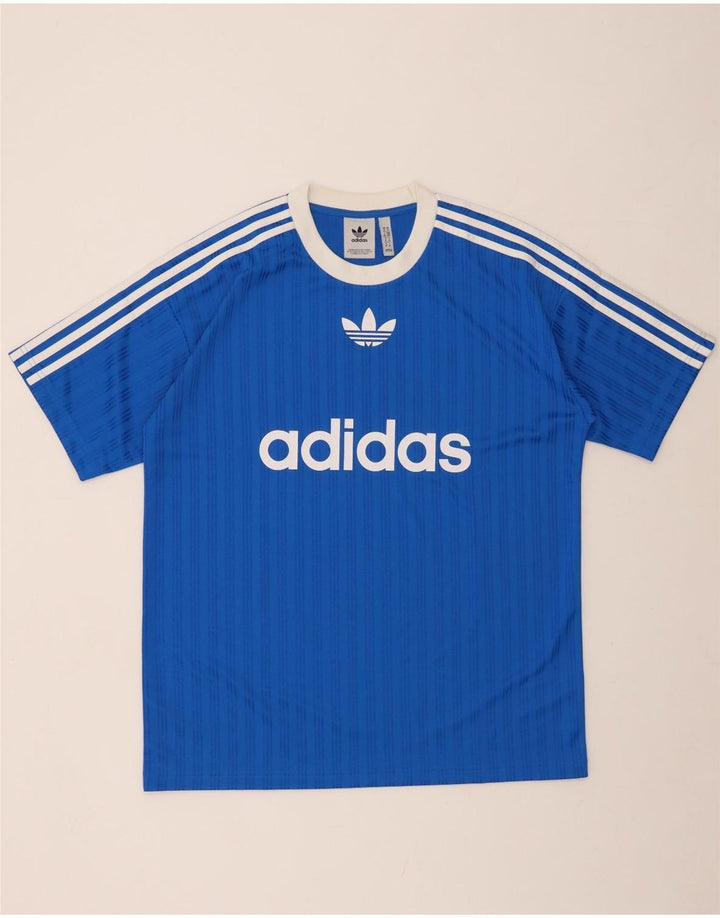 ADIDAS Herren Grafik-T-Shirt-Oberteil Mittelblau gestreift aus Polyester