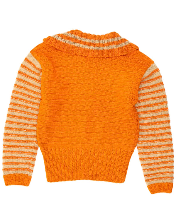 Vintage Damen Rollkragenpullover Pullover UK 12 Mittelorange gestreift
