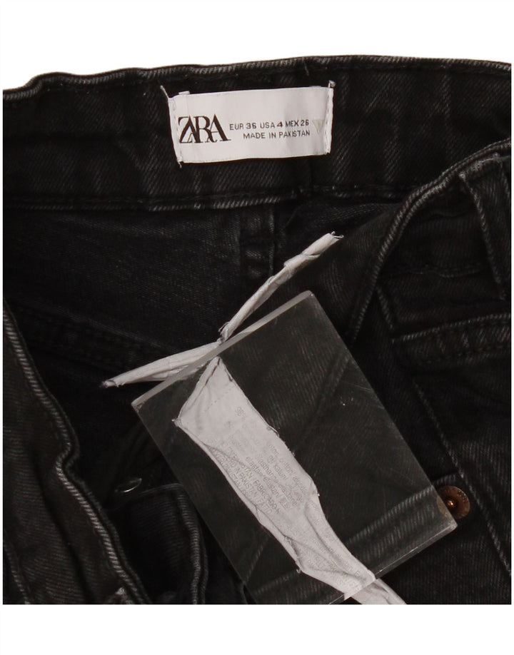 ZARA Damen Kurzjeans EU 36 XS W26 L23 Schwarze Baumwolle