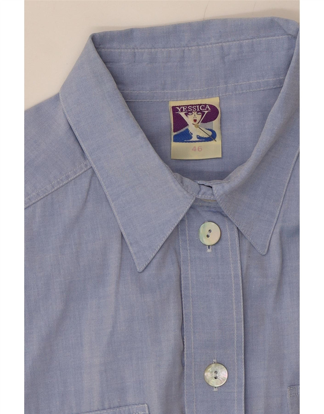 YESSICA Womens Short Sleeve Shirt IT 46 Large Blue Cotton Vintage Yessica and Second-Hand Yessica from Messina Hembry 
