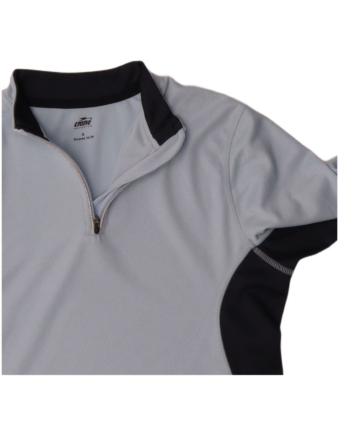 Crane Womens Zip Neck Top Langarm UK 10 Small Blue Colourblock