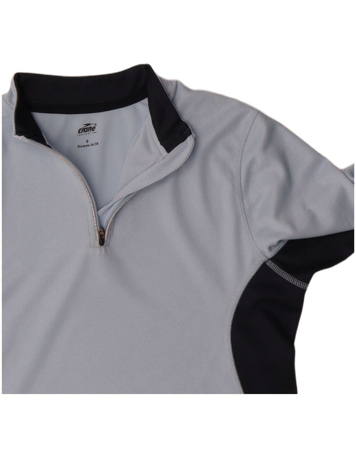 Crane Womens Zip Neck Top Langarm UK 10 Small Blue Colourblock