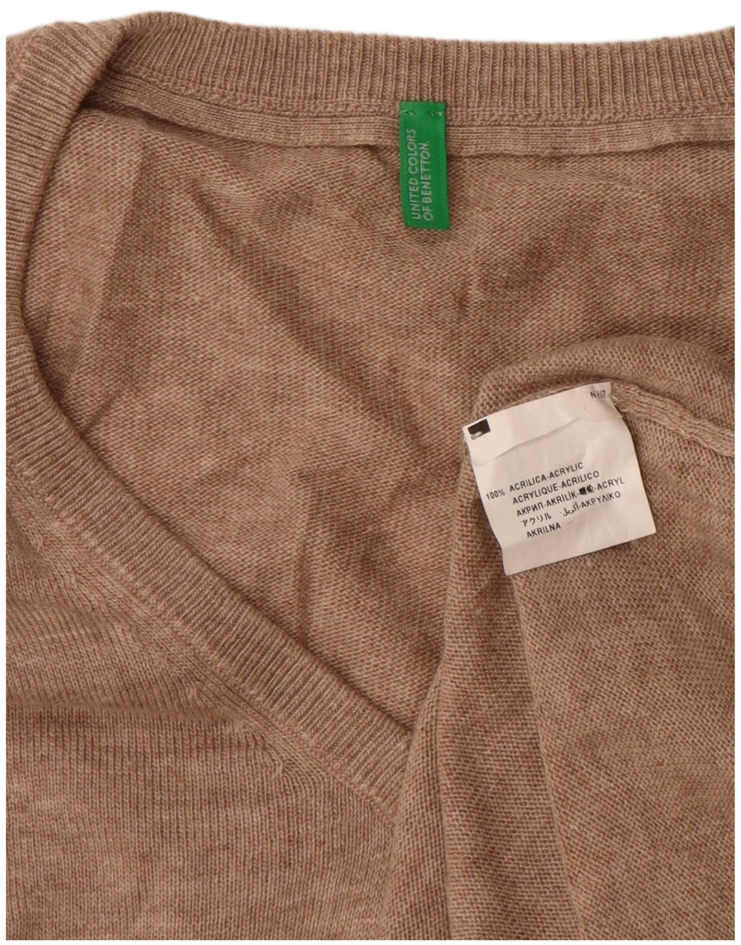 BENETTON Herren-Pullover mit V-Ausschnitt, Größe L, Beige