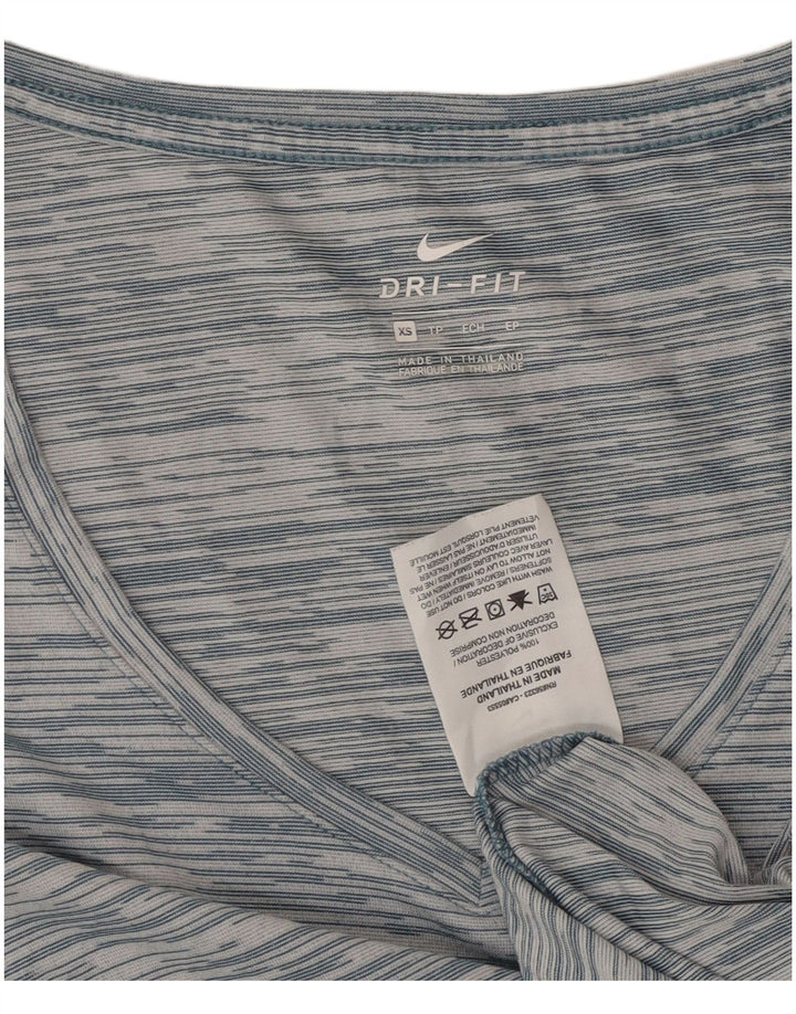 Nike Damen Dri Fit Loose Fit T-Shirt Top UK 6 XS Blau gestreift Polyester