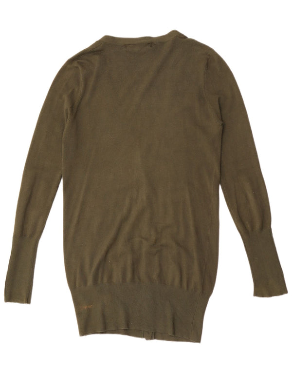 Zara Damen Longline-Cardigan-Pullover UK 12 Medium Khaki Rayon