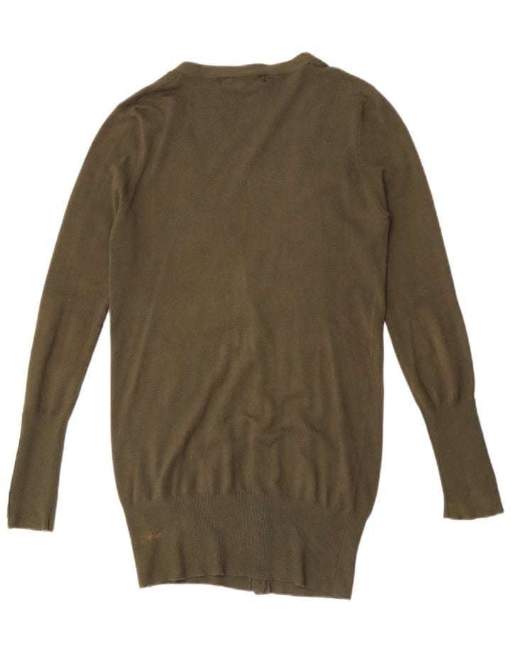 Zara Damen Longline-Cardigan-Pullover UK 12 Medium Khaki Rayon